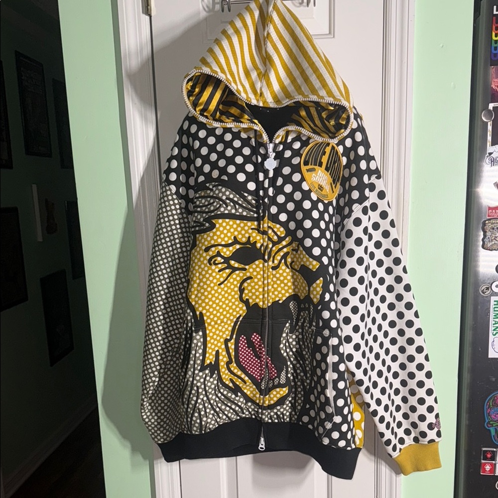 Live Mechanics Olive Graphic 90s Y2K Lion Urban Streetwear Zip Up Hoodie Size 3X